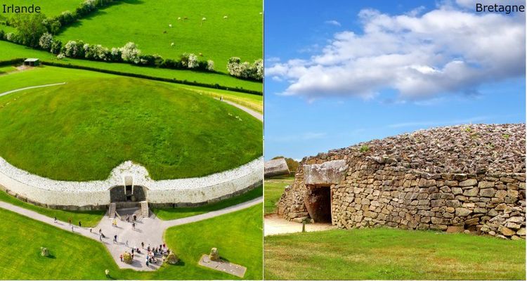 Le New Grange à droite et à gauche les cairns de Gavrinis et Barnénez © maximkabb / 123RF - © Max Labeille /123RF