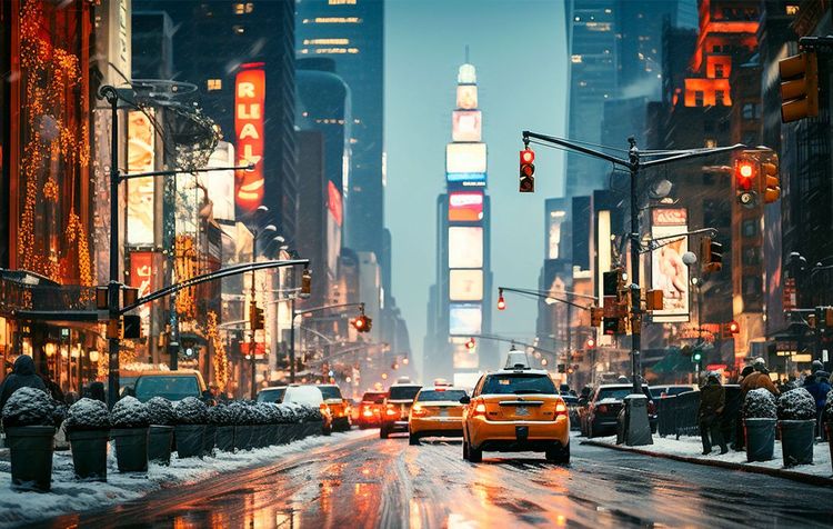 Time Square sous la neige