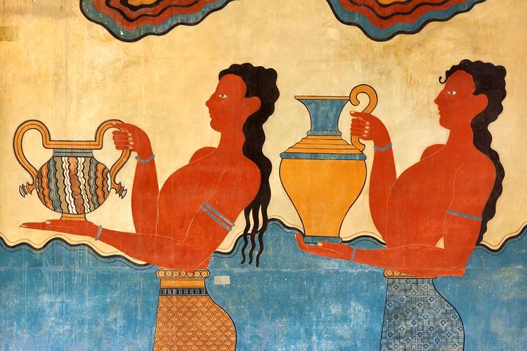 Fresque avec des domestiques portant des amphores contenant du vin