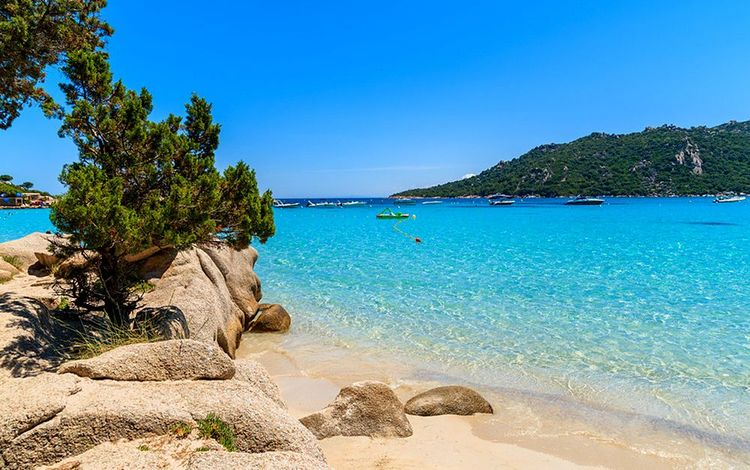 L'eau turquoise magnifique de la plage de Santa Giulia en Corse.