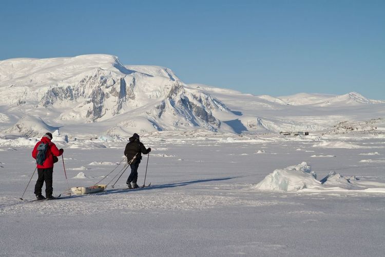 Des skieurs de randonnée en Antarctique