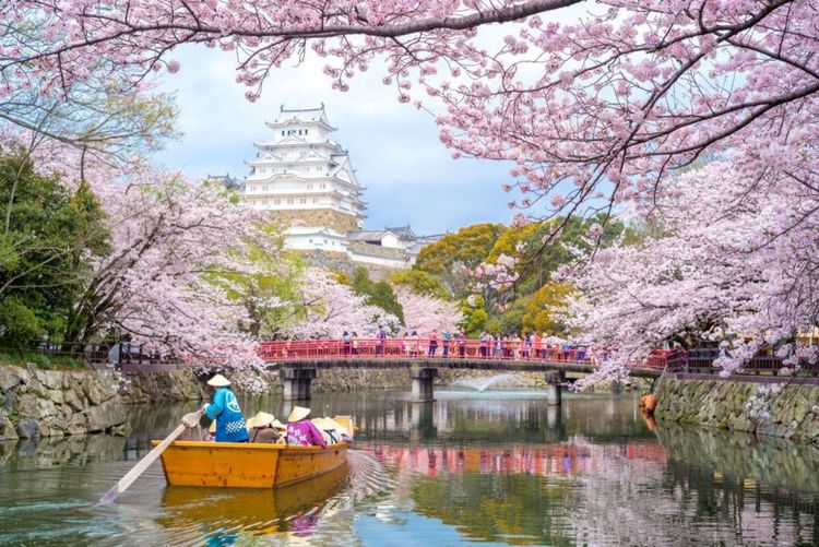 Balade en barque sur la rivière du parc du château de Himeji