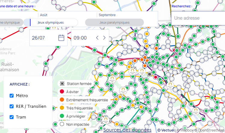 Carte interactive pour anticiper les déplacements lors des JO 2024 / anticiperlesjeux.gouv.fr