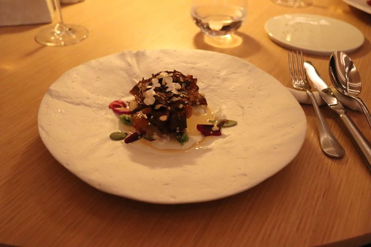 Riz de veau, gambas et coeur fondant d'artichaut du restaurant Le Finestra, Bonifacio