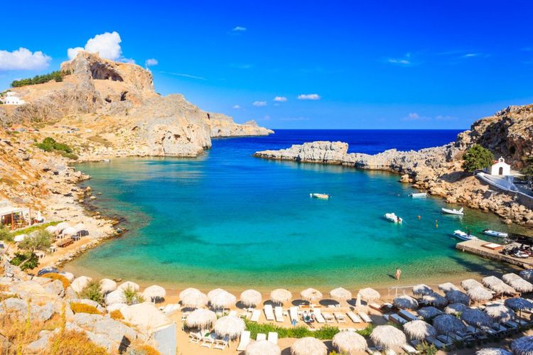 La baie de Saint Paul à Lindos sur l'île de Rhodes