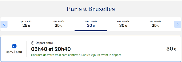 Les prix de l'offre proposés par la compagnie Eurostar