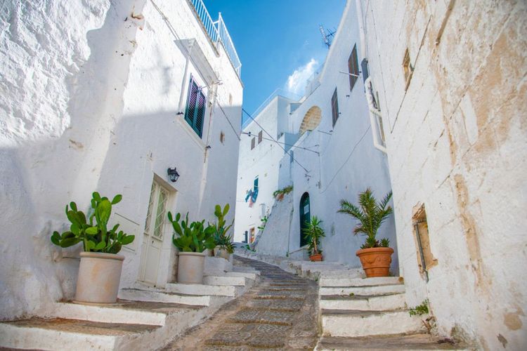 Une ruelle bordée de maisons blanches à Ostuni
