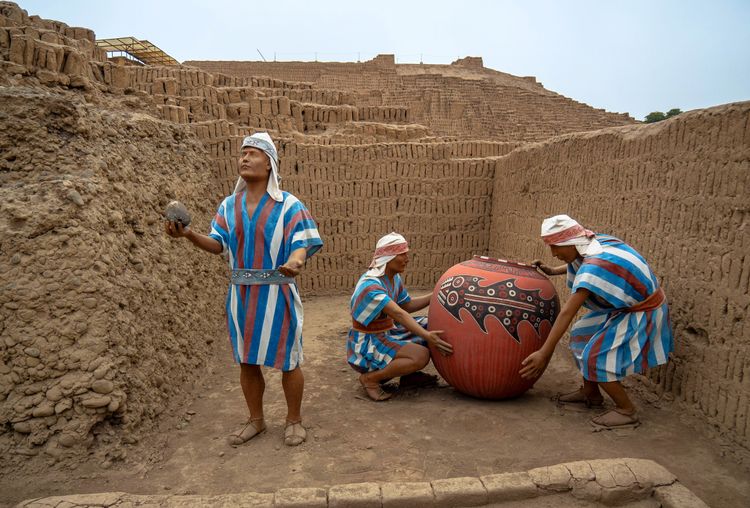 A representation of ancient civilizations at the Huaca Pucllana site in Peru