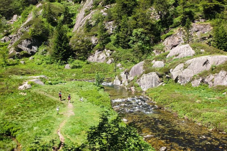 Un petit groupe de randonneurs sur le GR10, dans les Pyrénées ariégeoises