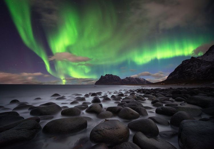 Une aurore boréale sur les îles Lofoten, Norvège