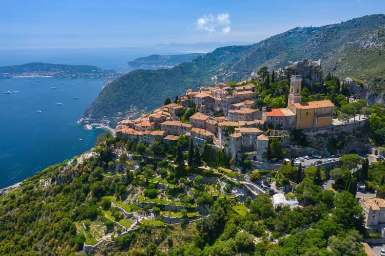 Aerial view of the medieval village of Eeze, on the Côte d'Azur