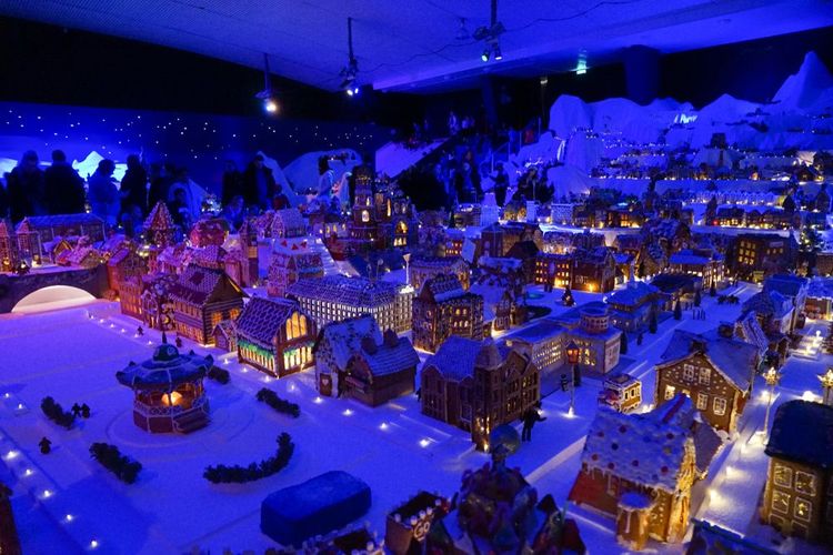 Vue du village miniature de Bergen en pain d'épice