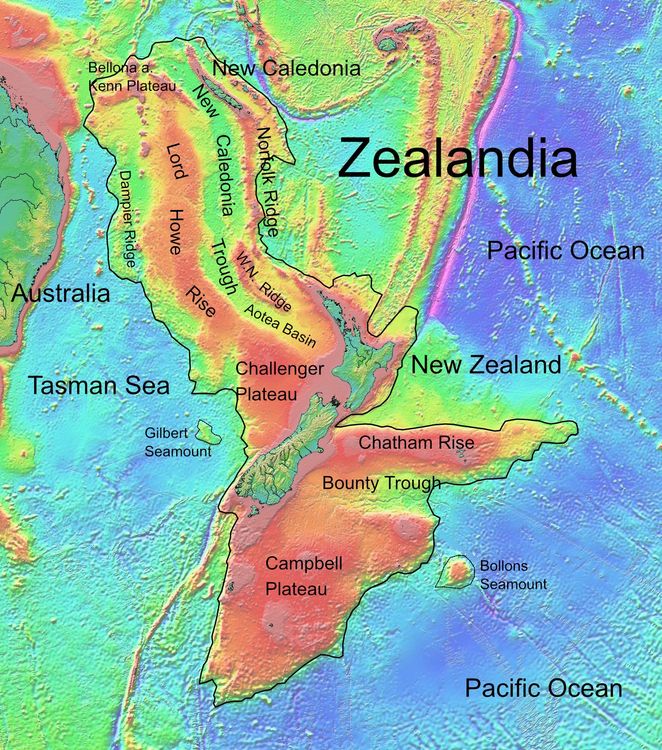 Carte détaillée de la Zealandia.
