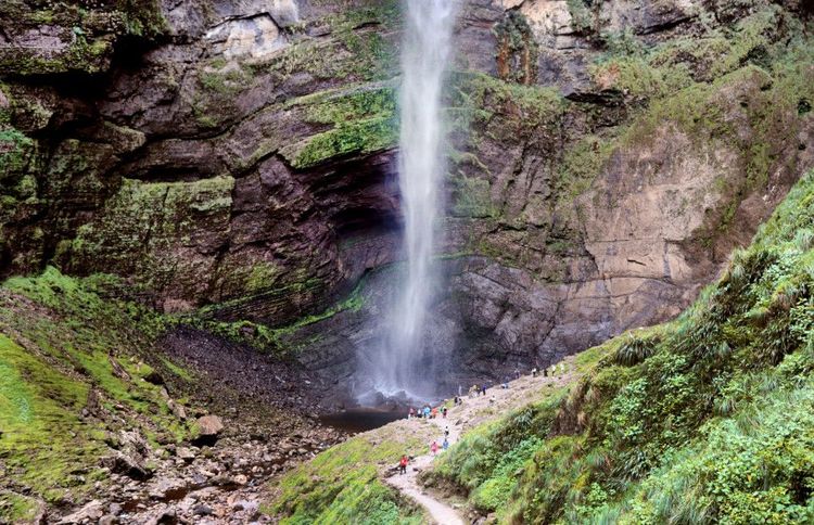 Gocta waterfall seen from the path leading to the finish line