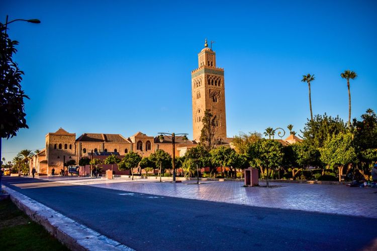 Vue panoramique de la mosquée de Koutoubia, Marrakech, Maroc