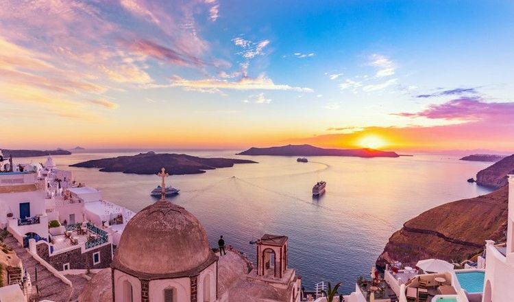 Le couché de soleil sur Santorin