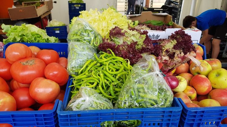un étal de fruits et légumes au marché de Bretxa.