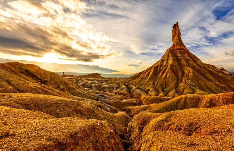 Coucher du soleil sur le site national de Bardenas Reales.