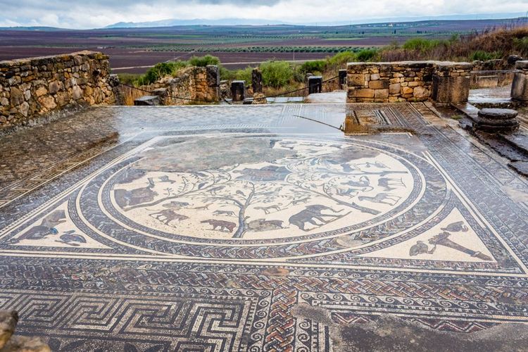 Volubilis, le plancher en céramique de la maison des Orphelins