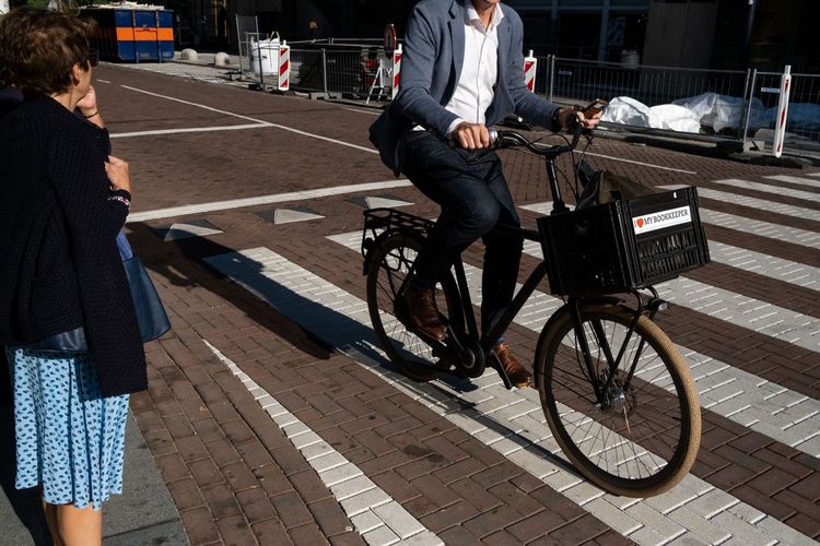 An Amsterdam man on a crosswalk