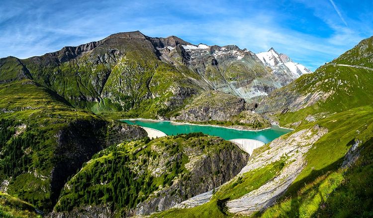 Lac Glacier De Pasterze Avec Barrage Hydroélectrique Dans Le Parc National Hohe Tauern Avec Großglockner High Alpine Road En Autriche