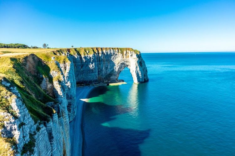  La côte Albâtre à marée basse, France, Normandie 