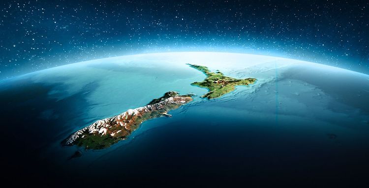 La Nouvelle-Zélande et la Zealandia vues de l'espace.