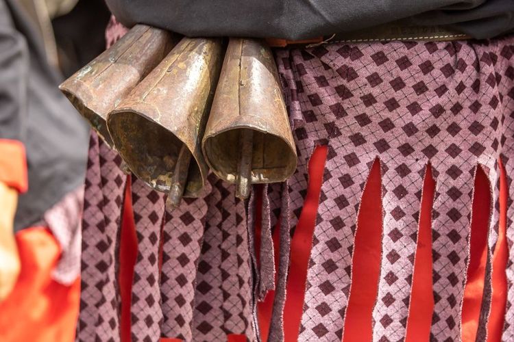 Détail de costume traditionnel à Santa Margalida pour la Beata de Majorque, en l'honneur de Saint Catalina Tomas. Parade des diables