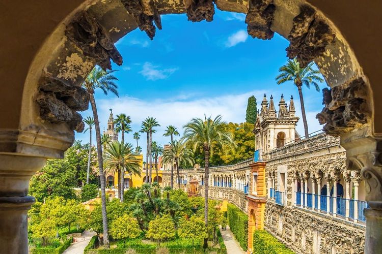 Les jardins de l'Alcazar royal de Séville.