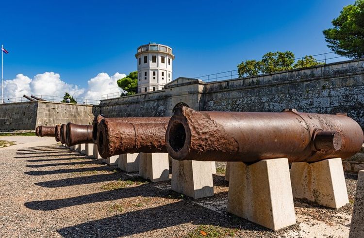 Canons-barils devant l'enceinte