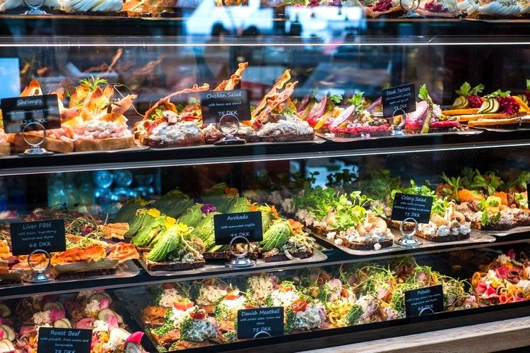 Smørrebrød dans une vitrine