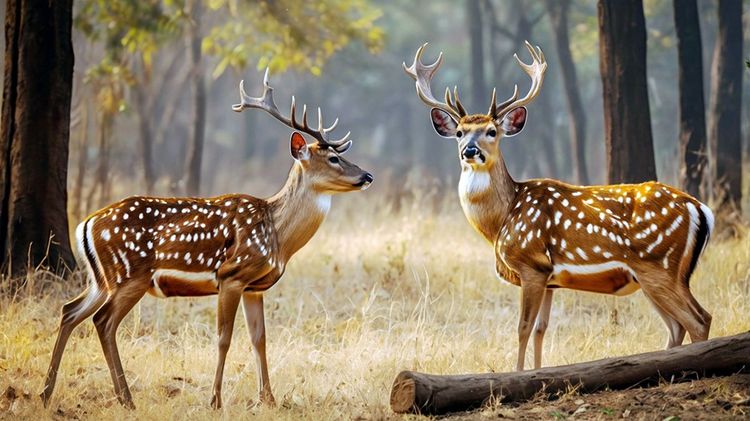 Des daims tranquilles dans la forêt lituanienne
