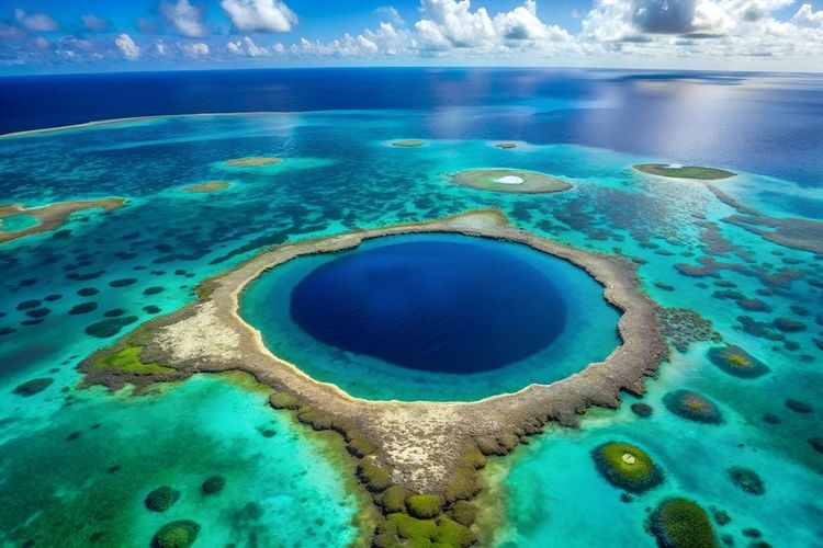Le Grand Trou Bleu du Belize en Amérique centrale.