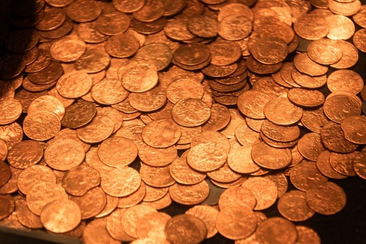 Au musée de l'Argent de la banque de Lituanie, exposition de pièces anciennes de shillings