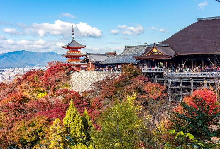 Le temple Kiyomizu-dera domine le mont Otowa dans la chaîne de montagnes de Higashiyama