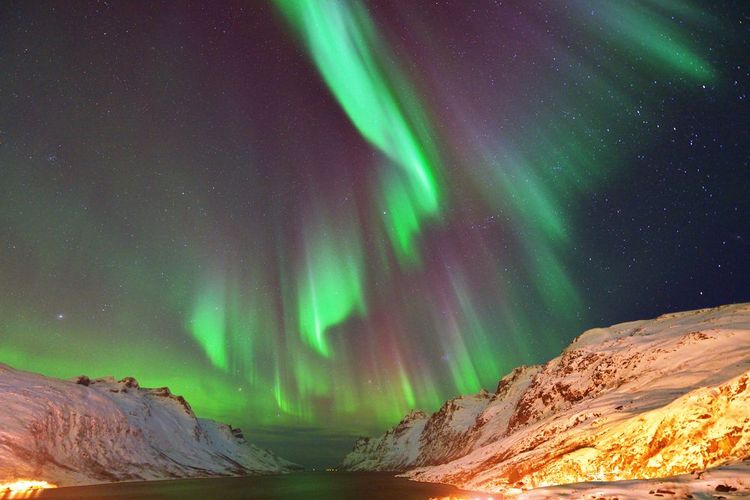 Aurores boréales à Ersfjordbotn, Tromso, Norvège 