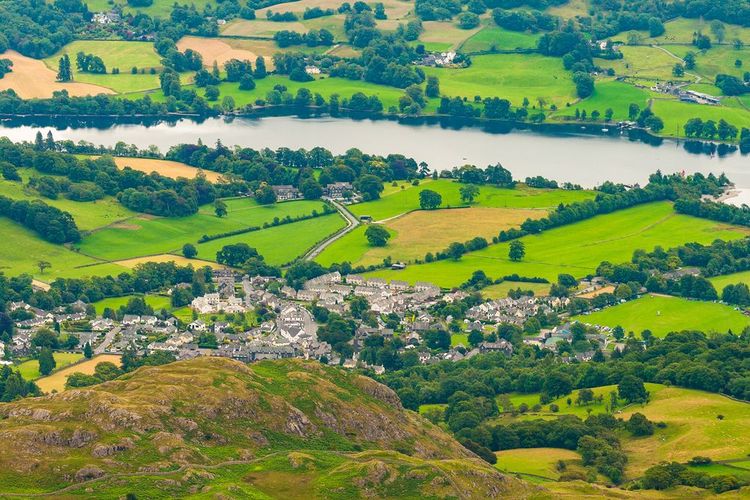 Vue aérienne de Coniston, dans le parc national de Lake District.
