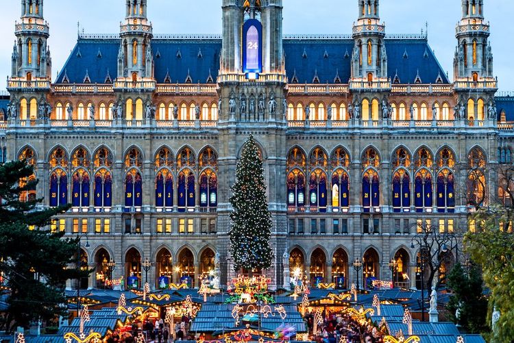 Vienne, l'Hôtel de Ville où se tient le grand marché de Noël