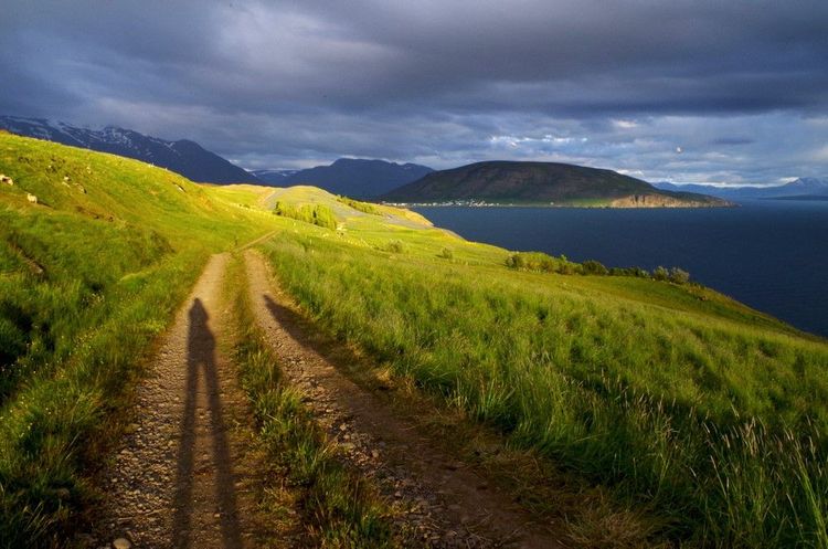Chemin de randonnée longeant le fjord à la hauteur de Grenivík
