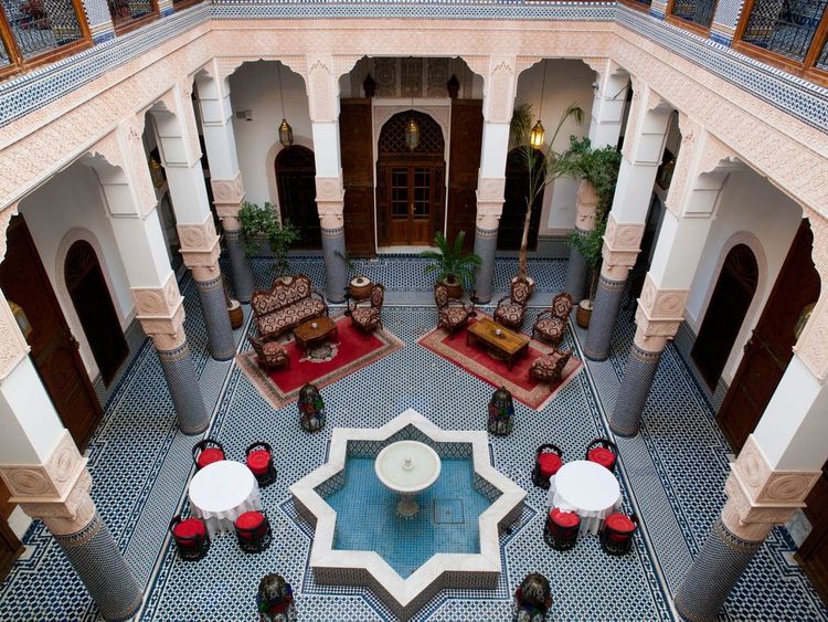 Patio d'un riad transformé en hôtel