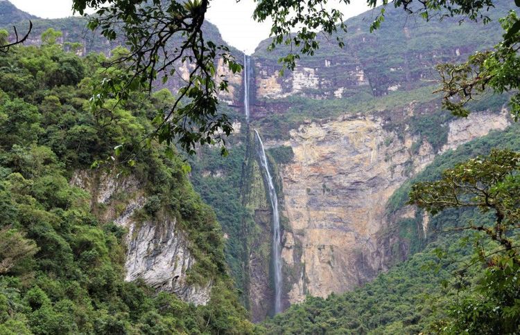 View of the Gocta waterfall from the trail, Peru