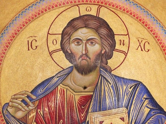 Plafond du Catholicon. Mosaïque représentant le Christ Pantocrator.