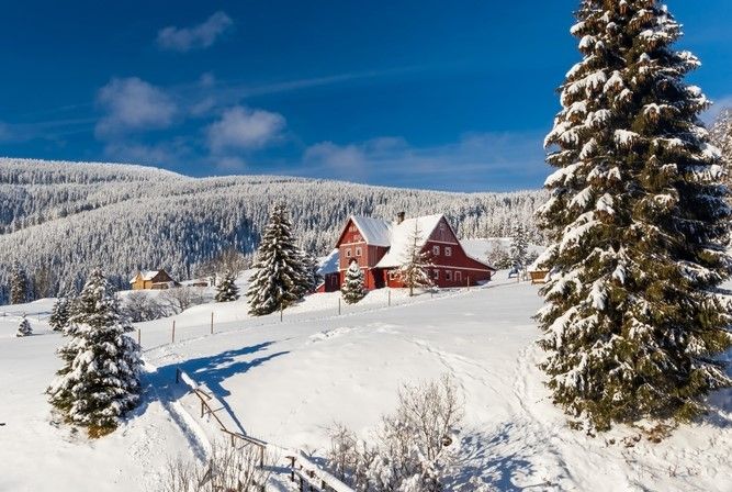 Horni Mala Upa en hiver, Mont des Géants (Krkonose), Bohême du Nord, République tchèque
