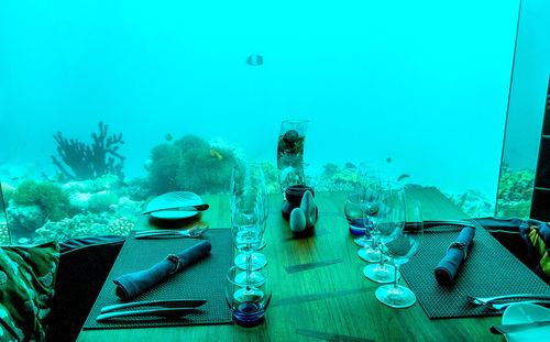 Dining in an underwater restaurant